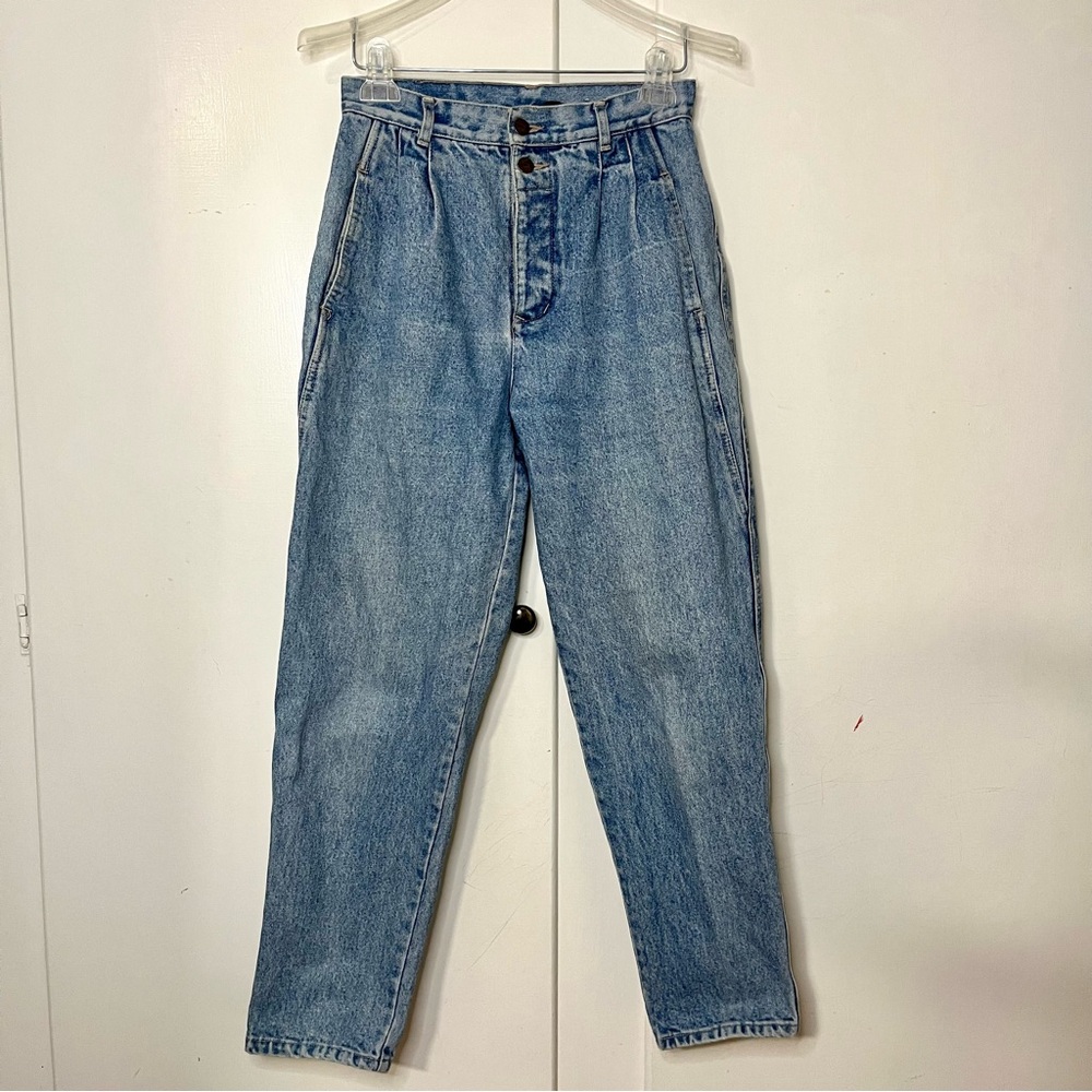 Vintage 80s/90s Katana Pleated Waist Straight Leg Light Wash Mom Jeans